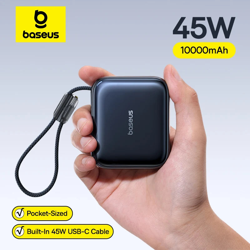 45W 10000mAh Mini Power Bank With Built-In USB-C Cable