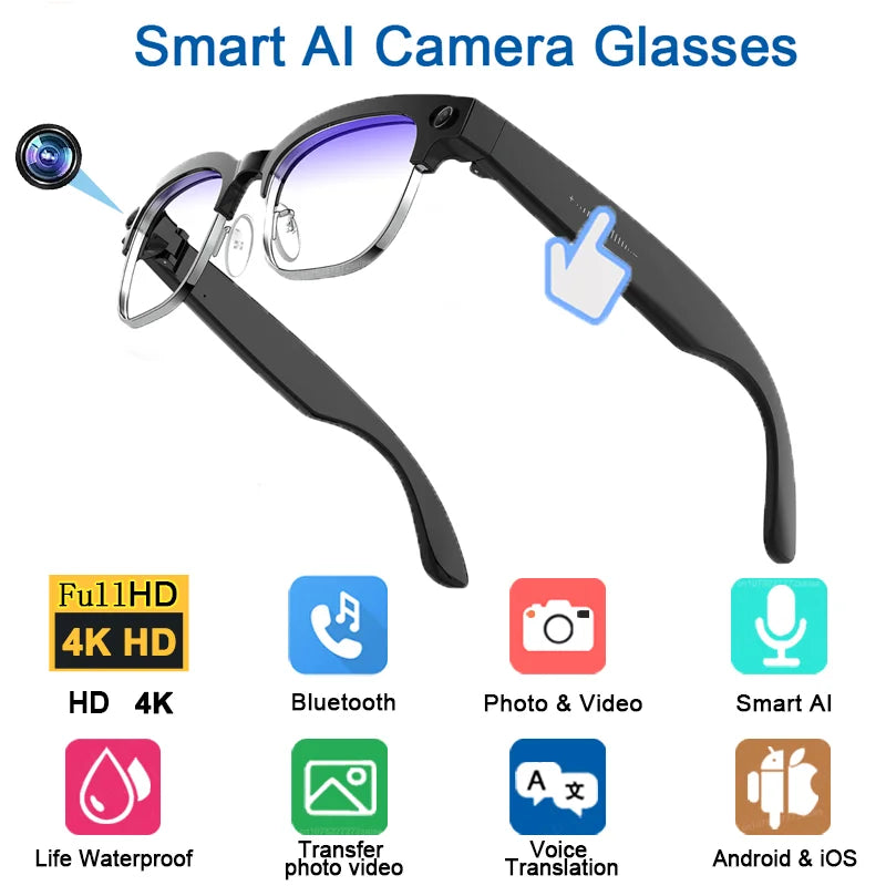 4K HD Upgrade Smart Glasses With Camera Video Recording AI Photo Recognition Bluetooth Call Translation Voice Sunglasses Men