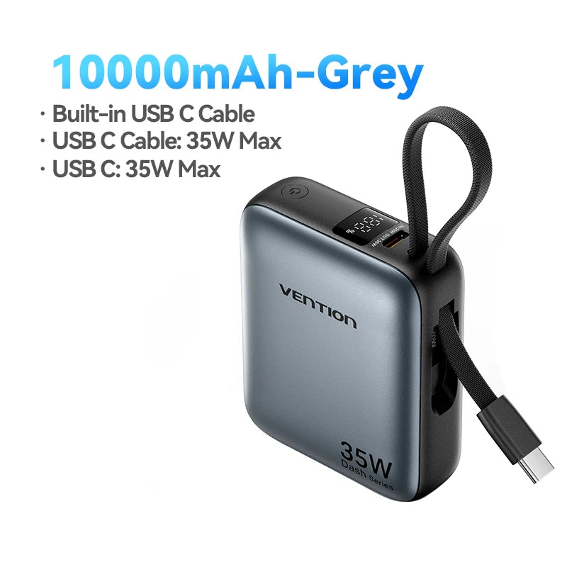 Vention 35W Mini Power Bank PD Fast Charge 10000mAh Portable PowerBank for iPhone 17 16 Pro Samsung S25 External Battery Charger