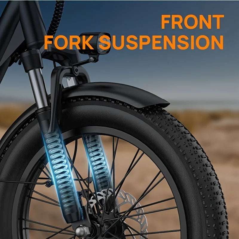 Electric bike URLIFE E20 Peak 1000W, removable battery 48V 13Ah, top speed 45 km/h, wide tires 20 ''x 3'', 7 speeds, double disc brakes, suburban Electric bike.