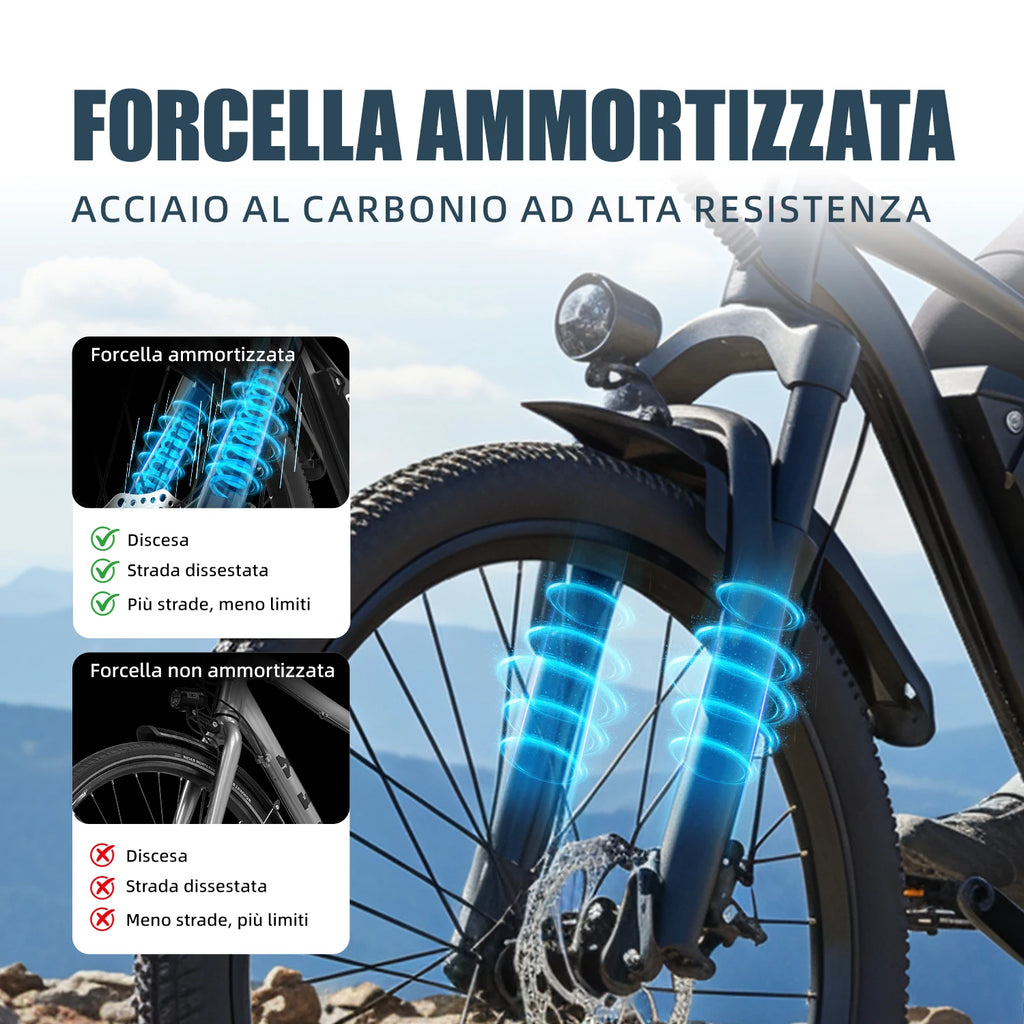 Aairsk Q7 26Inch Electric Bike Removable battery 36V 10Ah, ngine 250 W suitable for tous terrain, maximum speed 25 km/h, double suspension, maximum load 150 kg, electric bike for adults