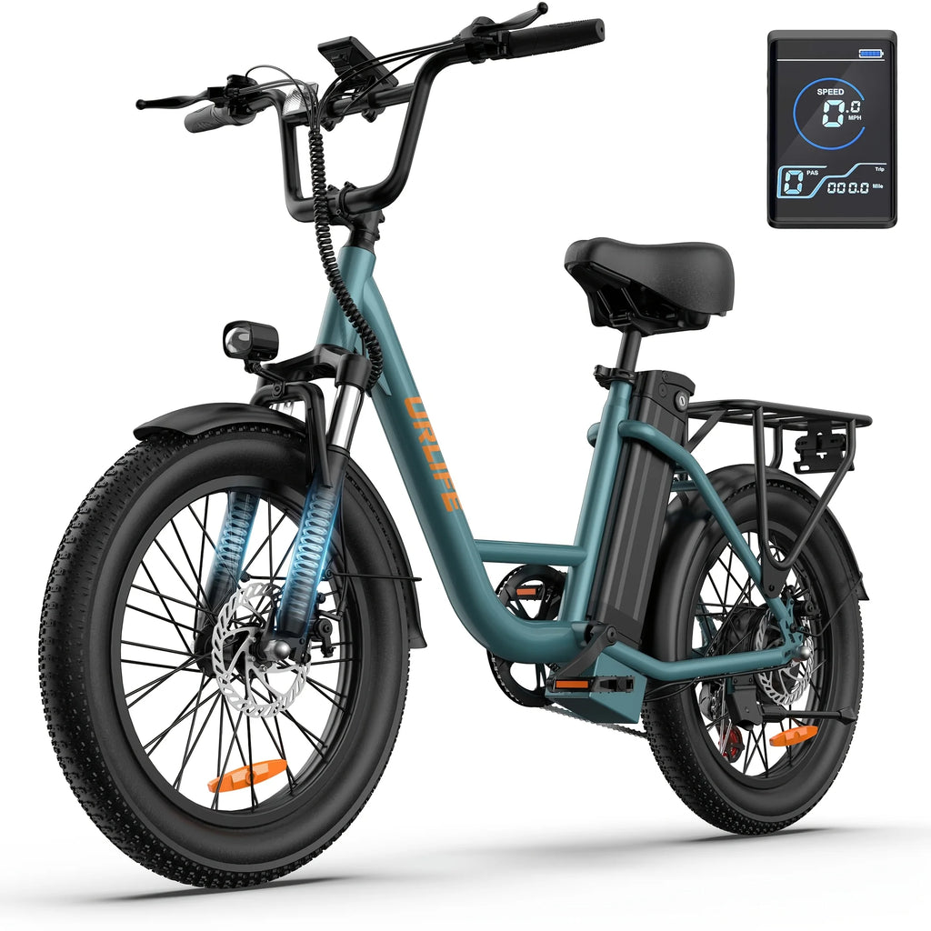 Electric bike URLIFE E20 Peak 1000W, removable battery 48V 13Ah, top speed 45 km/h, wide tires 20 ''x 3'', 7 speeds, double disc brakes, suburban Electric bike.