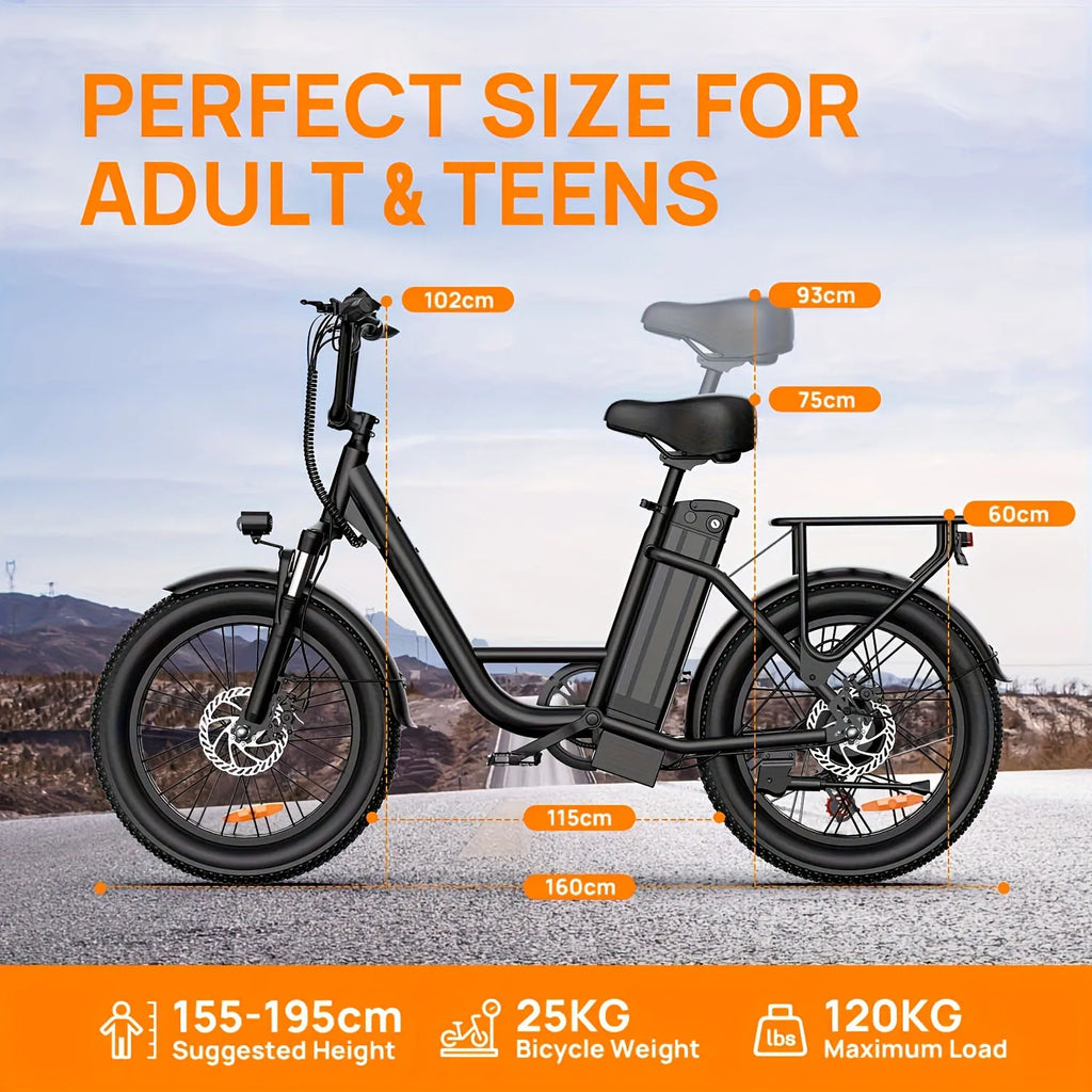 Electric bike URLIFE E20 Peak 1000W, removable battery 48V 13Ah, top speed 45 km/h, wide tires 20 ''x 3'', 7 speeds, double disc brakes, suburban Electric bike.