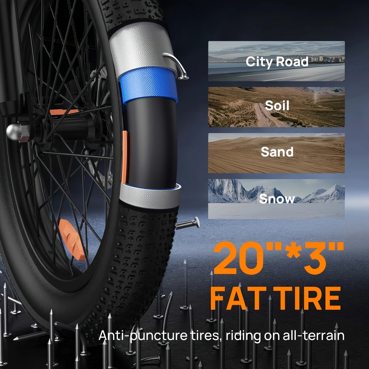Electric bike URLIFE E20 Peak 1000W, removable battery 48V 13Ah, top speed 45 km/h, wide tires 20 ''x 3'', 7 speeds, double disc brakes, suburban Electric bike.