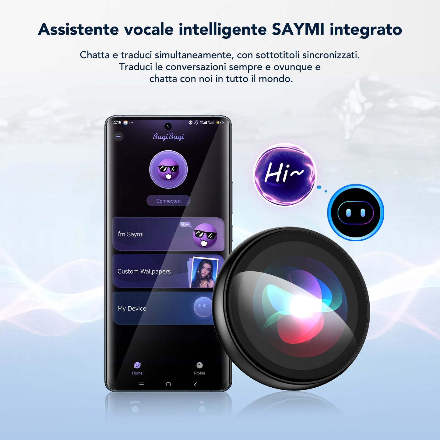 Z01 Next-Gen AI Wireless Translator & Companion-No Wi-Fi Required | Smart Assistant with real-time translation in 60 languages, visual interaction, integrated background picture & Everyday Companion