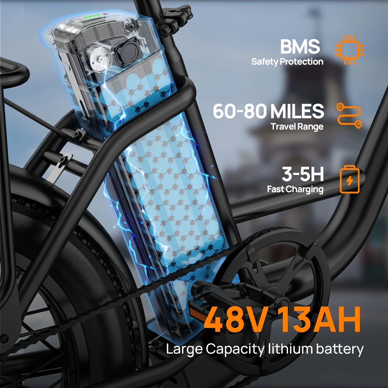 Electric bike URLIFE E20 Peak 1000W, removable battery 48V 13Ah, top speed 45 km/h, wide tires 20 ''x 3'', 7 speeds, double disc brakes, suburban Electric bike.