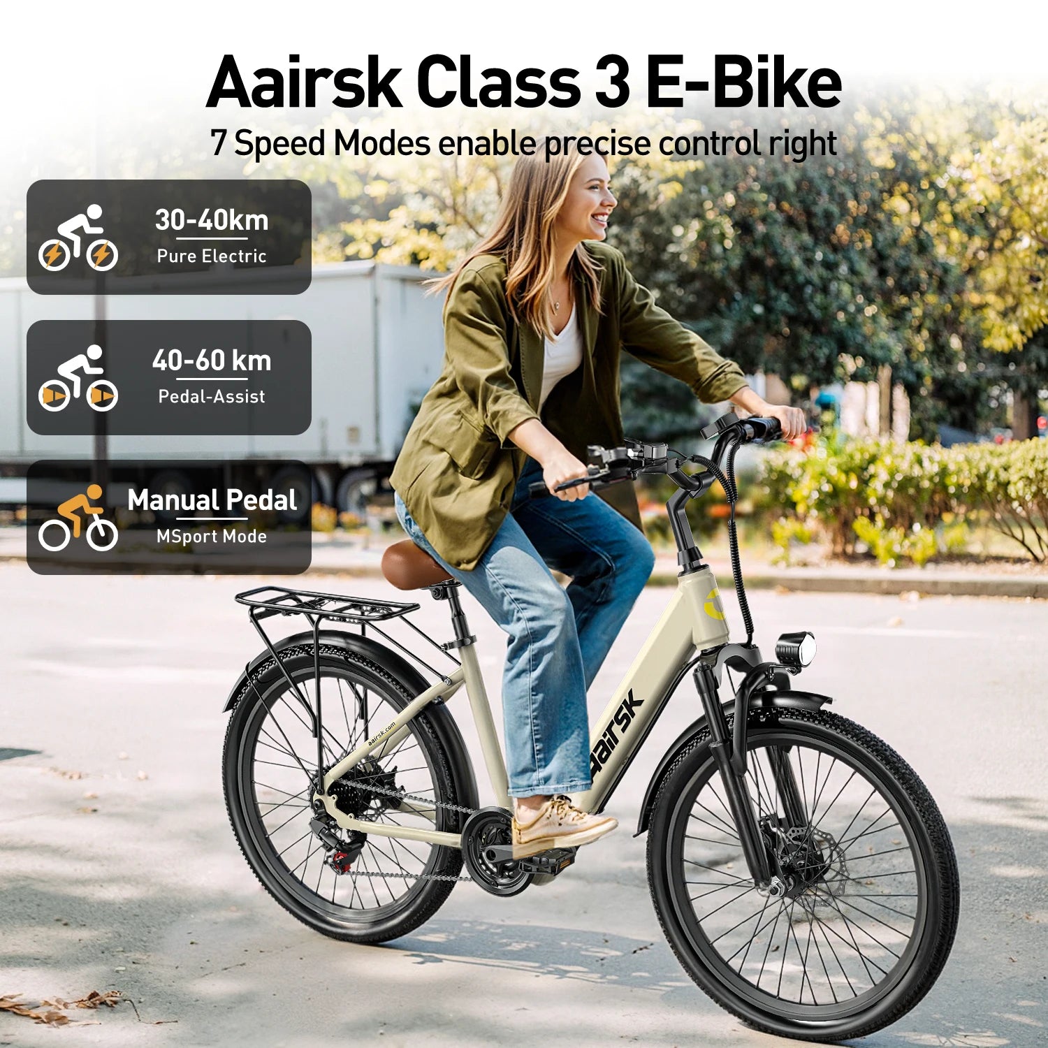 Electric bike Aairsk SU7 24 "Urban-range not 60KM from motor W battery 36V 13Ah front shock-shock-shock, daily comfort and reliability
