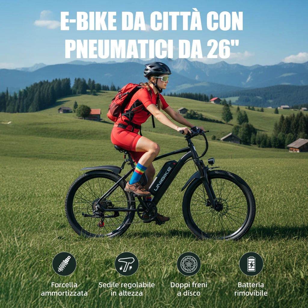 Aairsk Q7 26Inch Electric Bike Removable battery 36V 10Ah, ngine 250 W suitable for tous terrain, maximum speed 25 km/h, double suspension, maximum load 150 kg, electric bike for adults