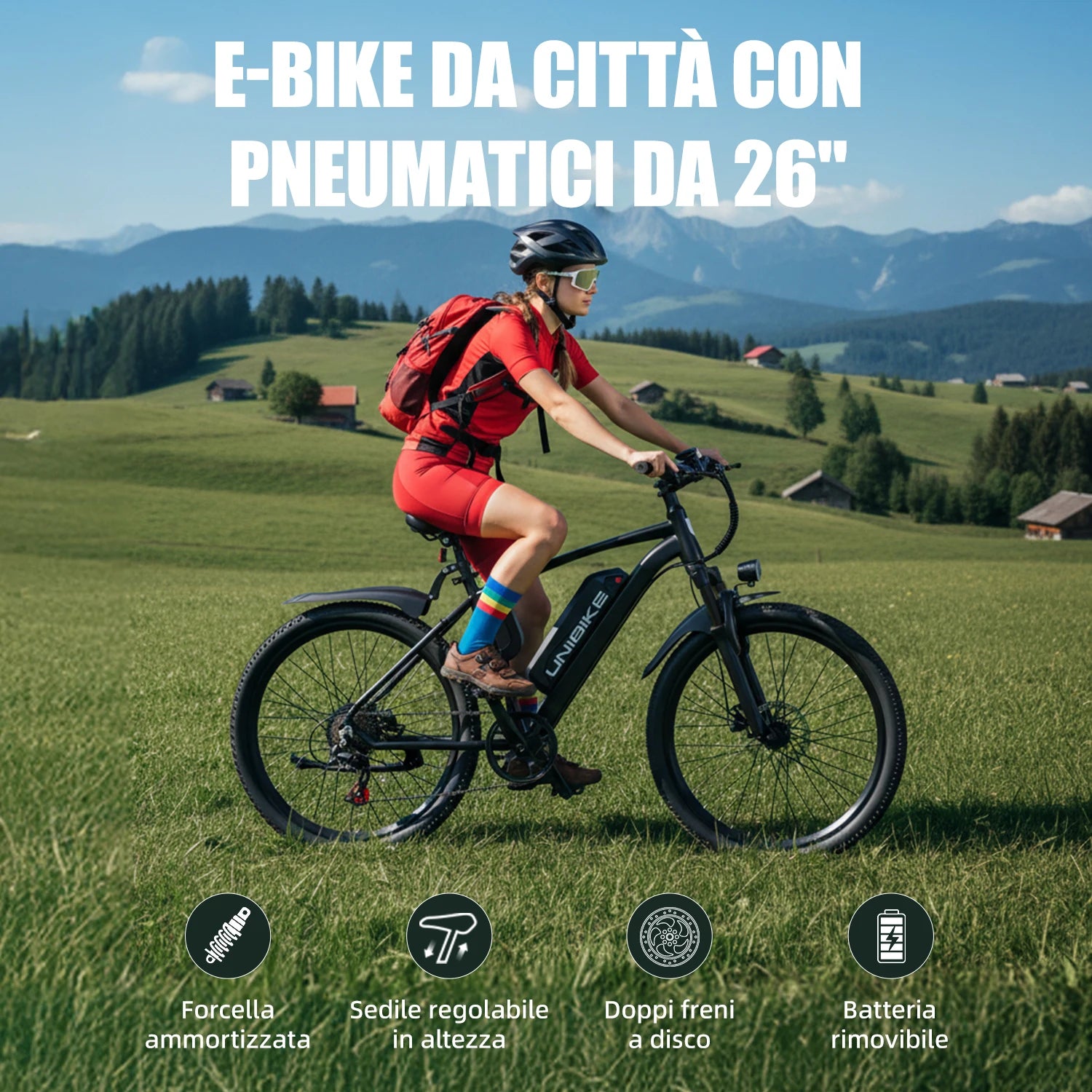 Aairsk Q7 26Inch Electric Bike Removable battery 36V 10Ah, ngine 250 W suitable for tous terrain, maximum speed 25 km/h, double suspension, maximum load 150 kg, electric bike for adults