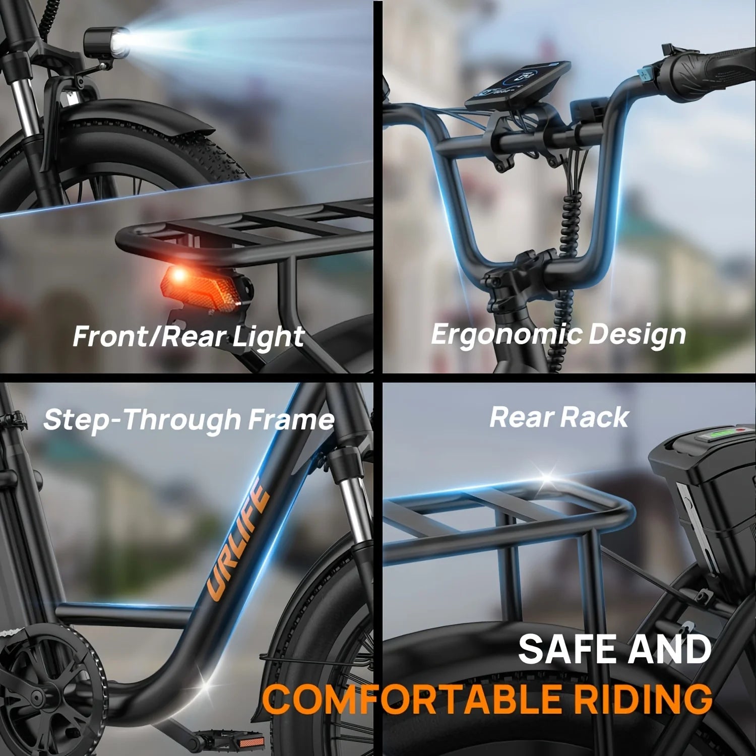 Electric bike URLIFE E20 Peak 1000W, removable battery 48V 13Ah, top speed 45 km/h, wide tires 20 ''x 3'', 7 speeds, double disc brakes, suburban Electric bike.