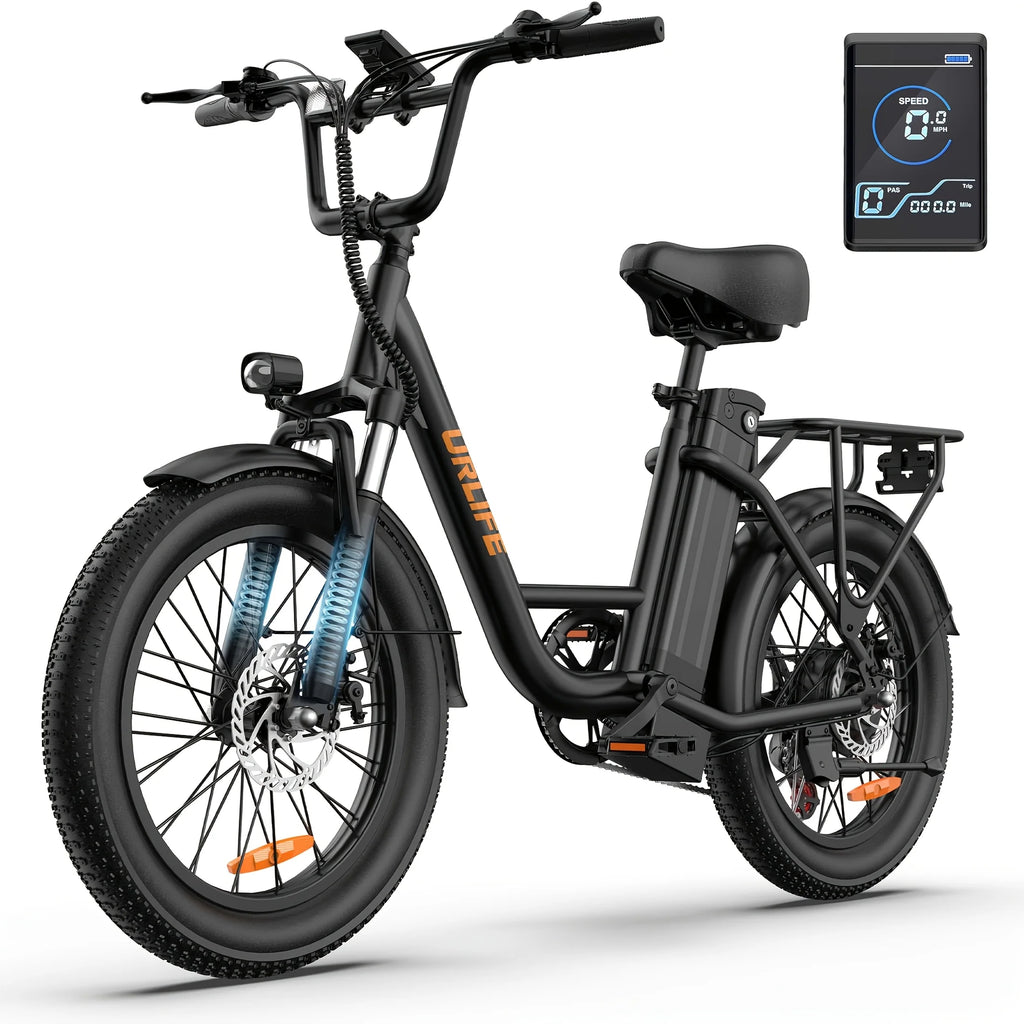 Electric bike URLIFE E20 Peak 1000W, removable battery 48V 13Ah, top speed 45 km/h, wide tires 20 ''x 3'', 7 speeds, double disc brakes, suburban Electric bike.