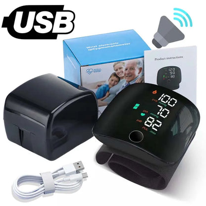 Rechargeable Wrist Blood Pressure Monitor Medical English Voice Digitlal Tensiometro Health Sphygmomanometer Tonometer