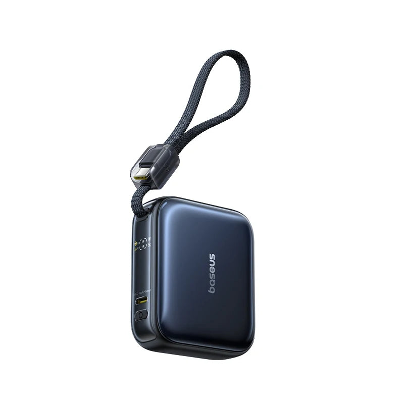 Mini Power Bank 10000mAh Built-In USB-C Cable Pocket-Sized Fast Charger