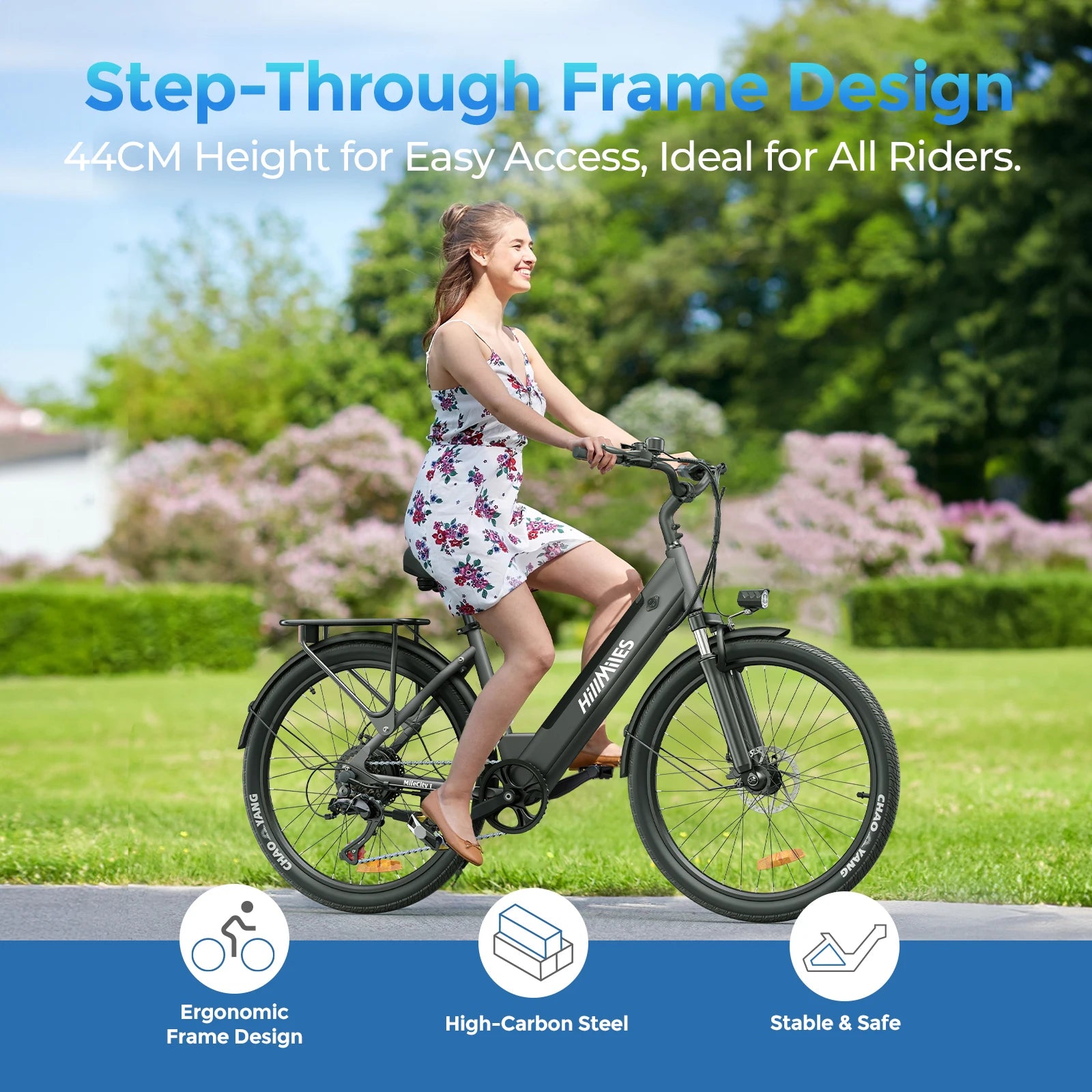 MileCity 1 26-Inch Step-Through Electric Bike, E-Bike with 120km Range, 250W Motor, 36V 13Ah Battery, 25km/h Top Speed, 7-Speed Gear Shift, Disc Brakes, Urban Commuter Electric Bicycle, Shipped from Italy