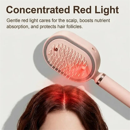 Electric Hair Brush for Anti-Frizz Detangling with Spray, Red Light Therapy & Retractable Teeth – Scalp Massage, Wet & Dry Use
