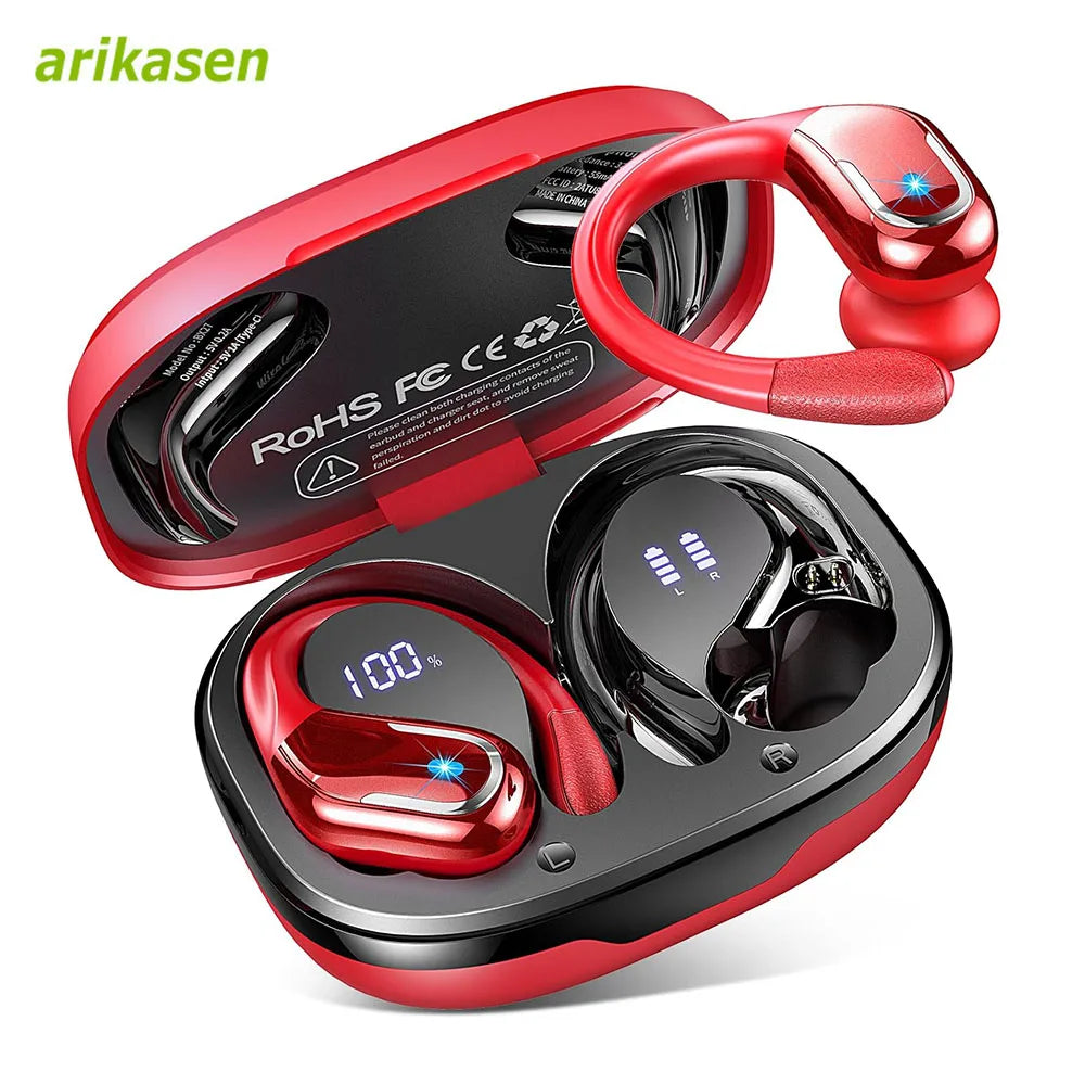 75Hrs Bluetooth 5.3 Earphones IP7 Waterproof Wireless Headphones with ENC Noise Cancelling Mic Deep Bass For Sports Workout Gym