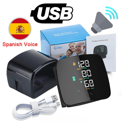 Rechargeable Wrist Blood Pressure Monitor Medical English Voice Digitlal Tensiometro Health Sphygmomanometer Tonometer