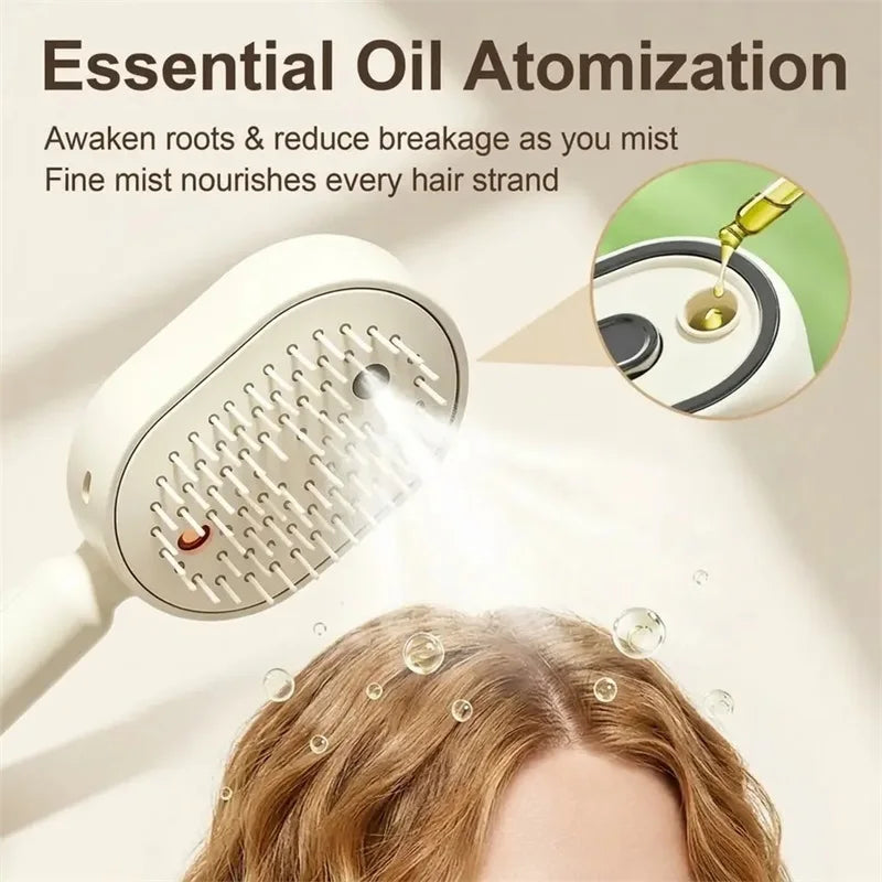 Electric Hair Brush for Anti-Frizz Detangling with Spray, Red Light Therapy & Retractable Teeth – Scalp Massage, Wet & Dry Use