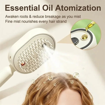Electric Hair Brush for Anti-Frizz Detangling with Spray, Red Light Therapy & Retractable Teeth – Scalp Massage, Wet & Dry Use