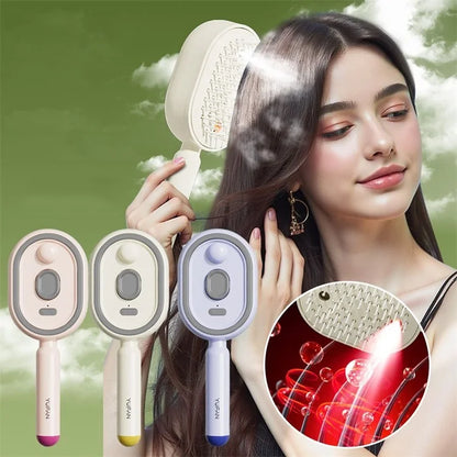 Electric Hair Brush for Anti-Frizz Detangling with Spray, Red Light Therapy & Retractable Teeth – Scalp Massage, Wet & Dry Use