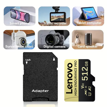 Original Lenovo High Speed SD Card 128GB 256GB 512GB Micro SD Card V60 U3 A2 Memory Card For Driving Recorder/Camera/Laptop