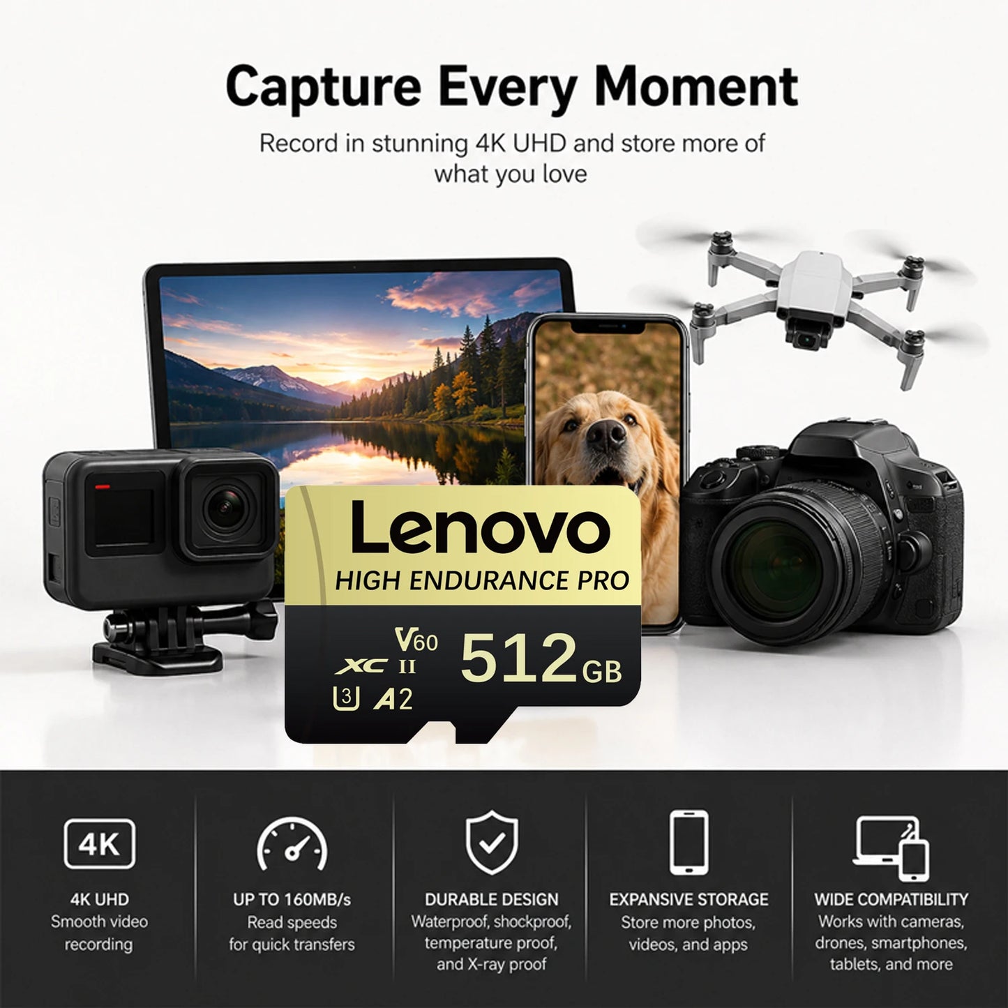 Original Lenovo High Speed SD Card 128GB 256GB 512GB Micro SD Card V60 U3 A2 Memory Card For Driving Recorder/Camera/Laptop