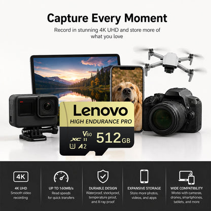 Original Lenovo High Speed SD Card 128GB 256GB 512GB Micro SD Card V60 U3 A2 Memory Card For Driving Recorder/Camera/Laptop