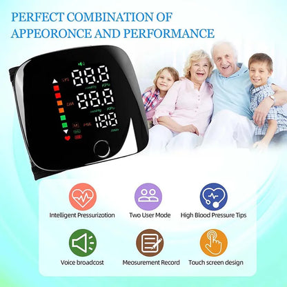 Rechargeable Wrist Blood Pressure Monitor Medical English Voice Digitlal Tensiometro Health Sphygmomanometer Tonometer