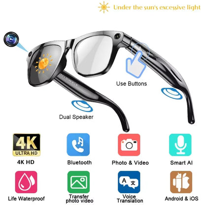 4K HD Upgrade Smart Glasses With Camera Video Recording AI Photo Recognition Bluetooth Call Translation Voice Sunglasses Men