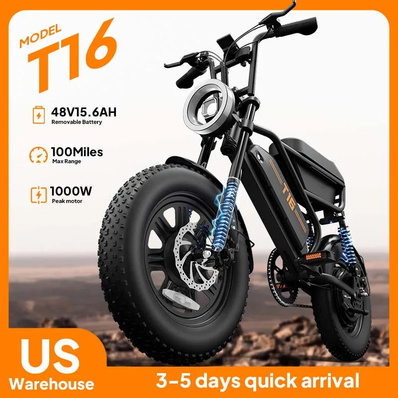 URLIFE T16 Electric Bike 500W 48V 13Ah Adult E-Bike 16×3.0 Fat Tire City Commuter Bicycle with Seat Storage Box