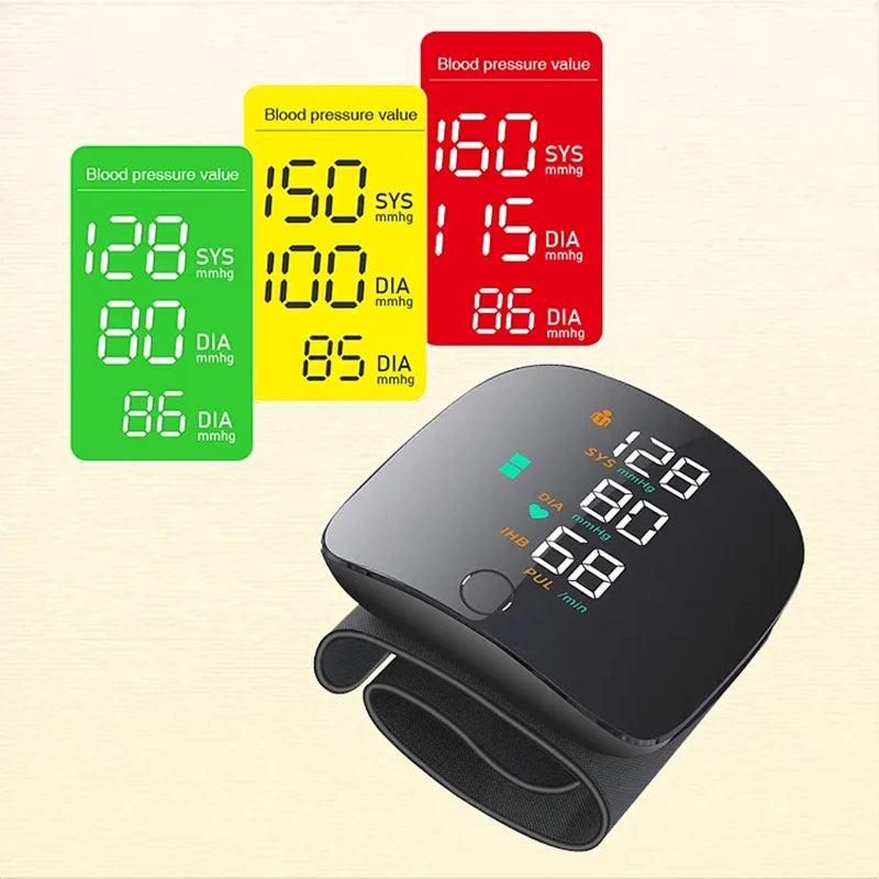 LED Wrist Blood Pressure Monitor with Voice Broadcast – Rechargeable Digital BP Monitor