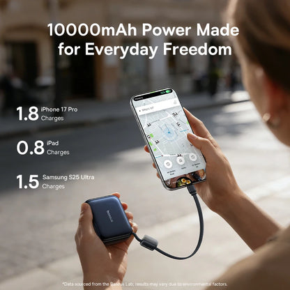 45W 10000mAh Mini Power Bank With Built-In USB-C Cable
