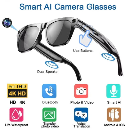 4K HD Upgrade Smart Glasses With Camera Video Recording AI Photo Recognition Bluetooth Call Translation Voice Sunglasses Men