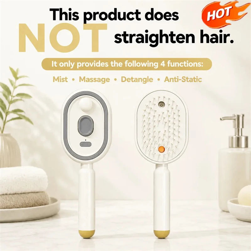 Electric Hair Brush for Anti-Frizz Detangling with Spray, Red Light Therapy & Retractable Teeth – Scalp Massage, Wet & Dry Use