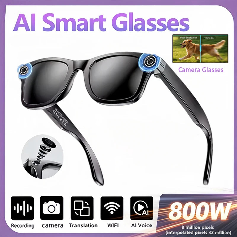 AI Smart Glasses with 8MP Camera Video Recording 100+ Languages Translation Sunglasses Bluetooth Call Music Play Men Women 2026