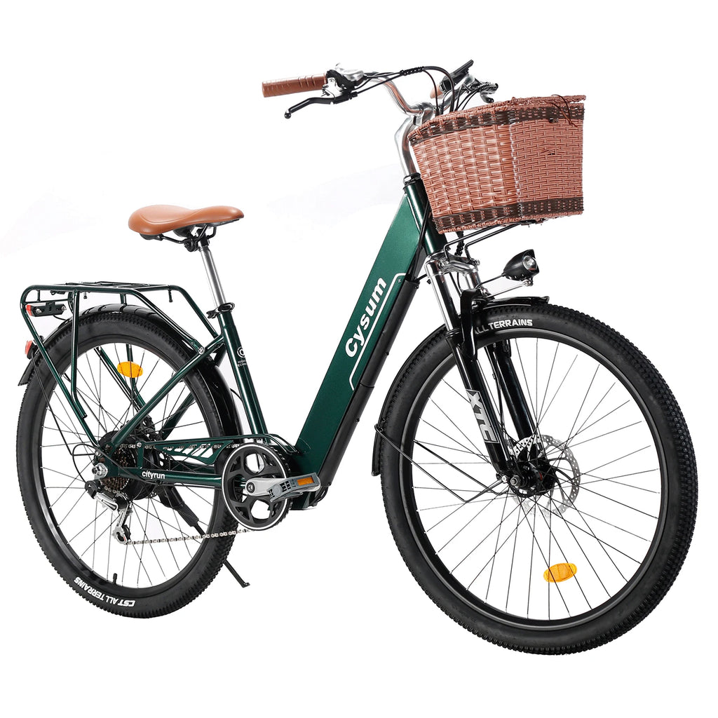 CYSUM Cityrun 26" Commuter Electric Bicycle, City E-bike, Women's Low-profile Electric Bike, 36V 10Ah Non-removable Li-battery, Range 70-90km