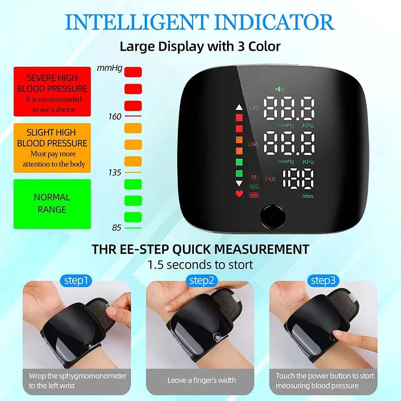 Rechargeable Wrist Blood Pressure Monitor Medical English Voice Digitlal Tensiometro Health Sphygmomanometer Tonometer