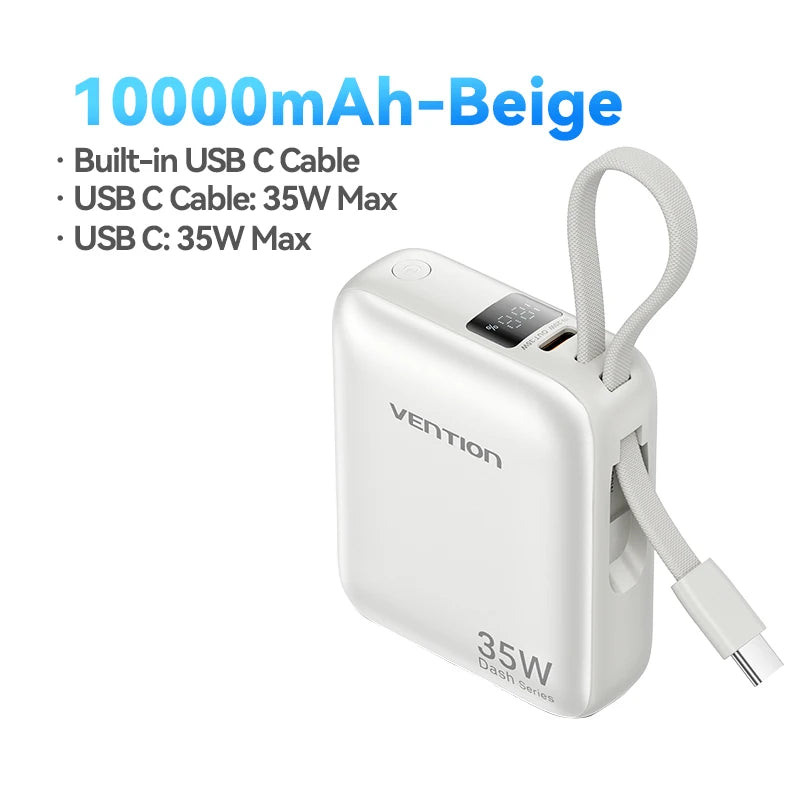 Vention 35W Mini Power Bank PD Fast Charge 10000mAh Portable PowerBank for iPhone 17 16 Pro Samsung S25 External Battery Charger