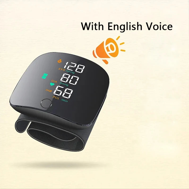 LED Wrist Blood Pressure Monitor with Voice Broadcast – Rechargeable Digital BP Monitor