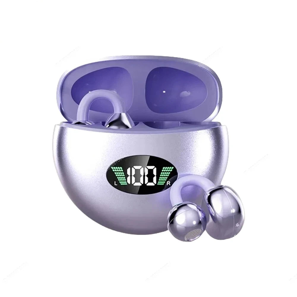 Wireless Bluetooth Clip-on Earbuds Led Display Headphones