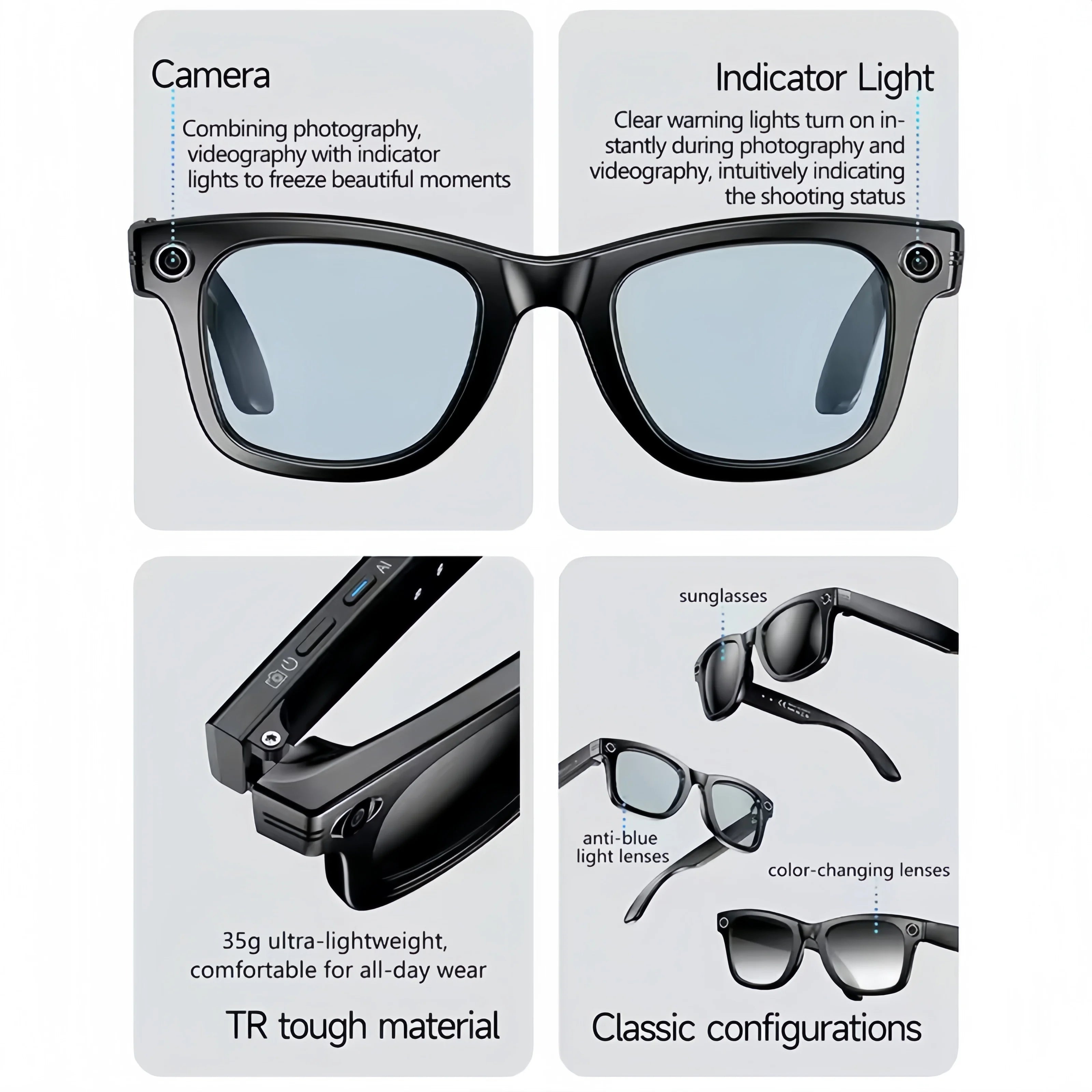 AI Smart Glasses with 8MP Camera Video Recording 100+ Languages Translation Sunglasses Bluetooth Call Music Play Men Women 2026