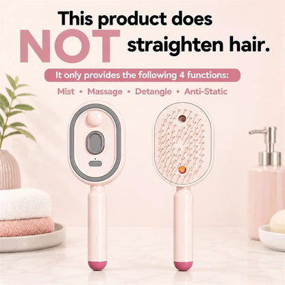 Electric Hair Brush for Anti-Frizz Detangling with Spray, Red Light Therapy & Retractable Teeth – Scalp Massage, Wet & Dry Use