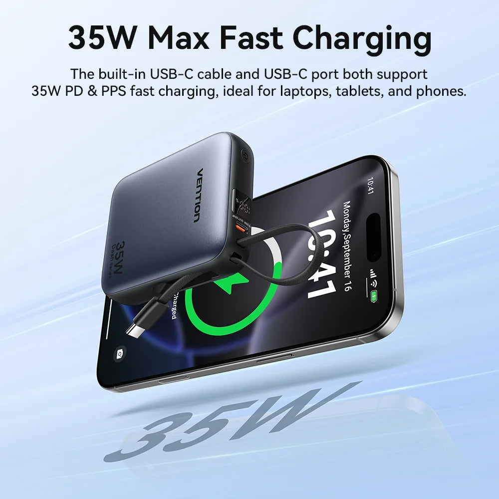 Vention 35W Mini Power Bank PD Fast Charge 10000mAh Portable PowerBank for iPhone 17 16 Pro Samsung S25 External Battery Charger