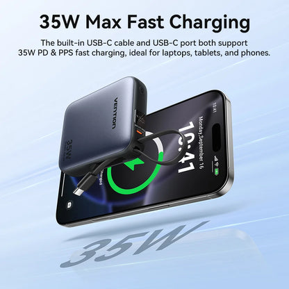 Vention 35W Mini Power Bank PD Fast Charge 10000mAh Portable PowerBank for iPhone 17 16 Pro Samsung S25 External Battery Charger