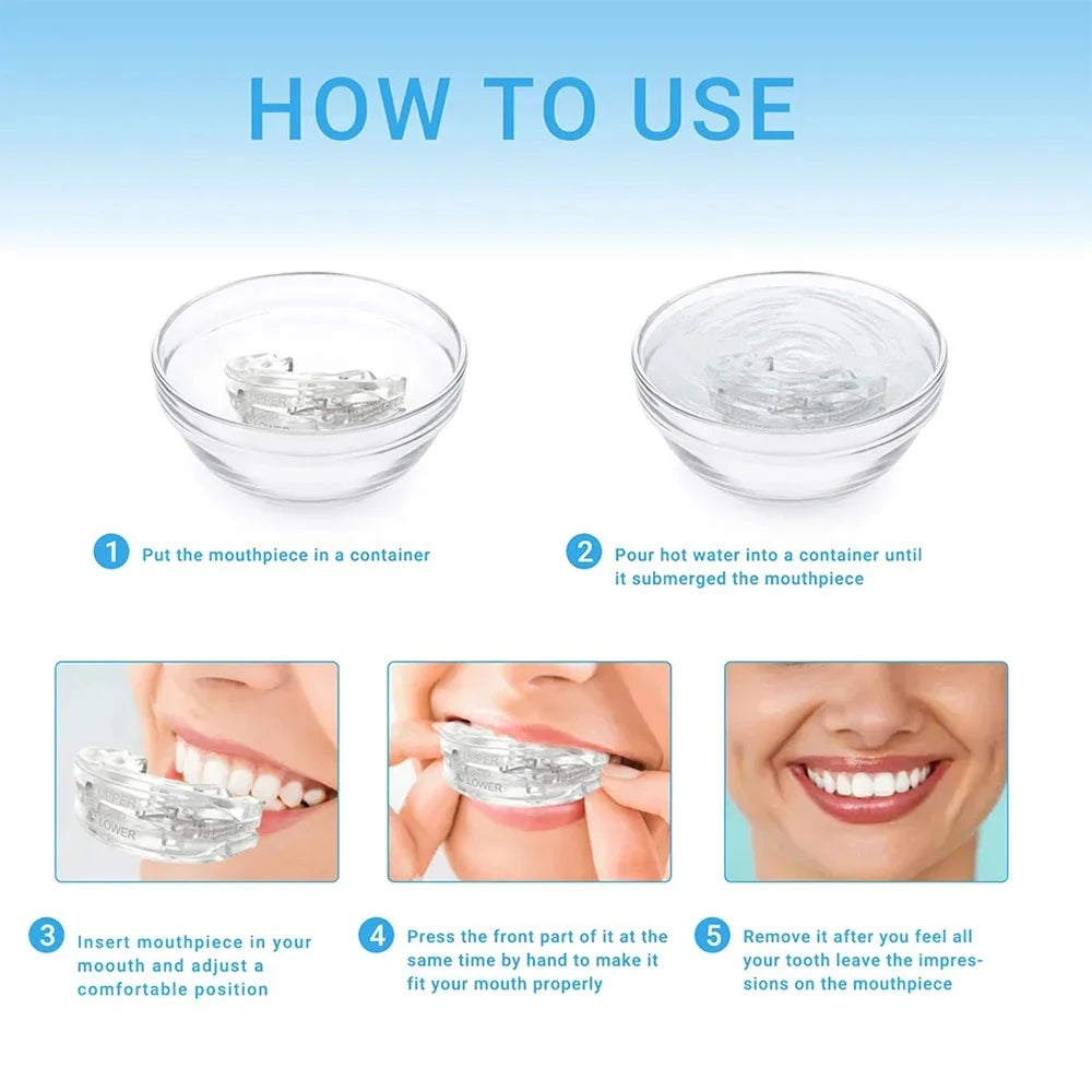 1/2/3/4/5Pcs,Anti-Snoring Teeth Bruxism Mouthguard Improves Sleep Teeth Bruxism Sleep and Apnea Snoring Device Stops Snoring