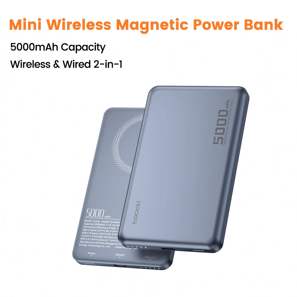 Toocki Magenetic PowerBank 5000mAh 15W Wireless Charging for Magsafe PD 20W Extenal Battery for iPhone 17 16 15 14 13 Pro Max