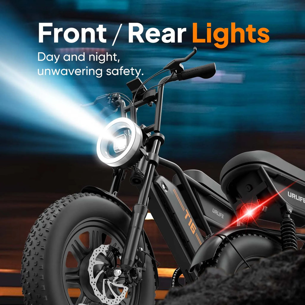 URLIFE T16 Electric Bike 500W 48V 13Ah Adult E-Bike 16×3.0 Fat Tire City Commuter Bicycle with Seat Storage Box