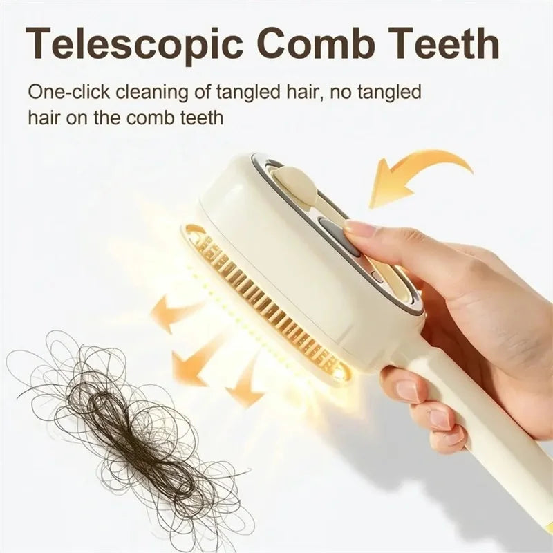 Electric Hair Brush for Anti-Frizz Detangling with Spray, Red Light Therapy & Retractable Teeth – Scalp Massage, Wet & Dry Use
