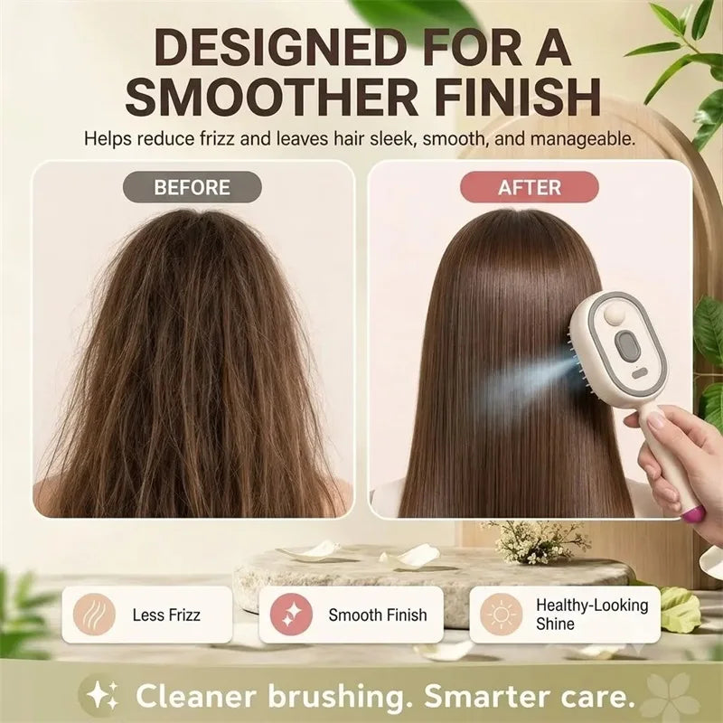 Electric Hair Brush for Anti-Frizz Detangling with Spray, Red Light Therapy & Retractable Teeth – Scalp Massage, Wet & Dry Use