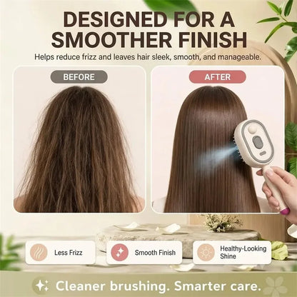 Electric Hair Brush for Anti-Frizz Detangling with Spray, Red Light Therapy & Retractable Teeth – Scalp Massage, Wet & Dry Use
